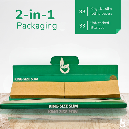 King size slim rolling papers and unbleached filter tips